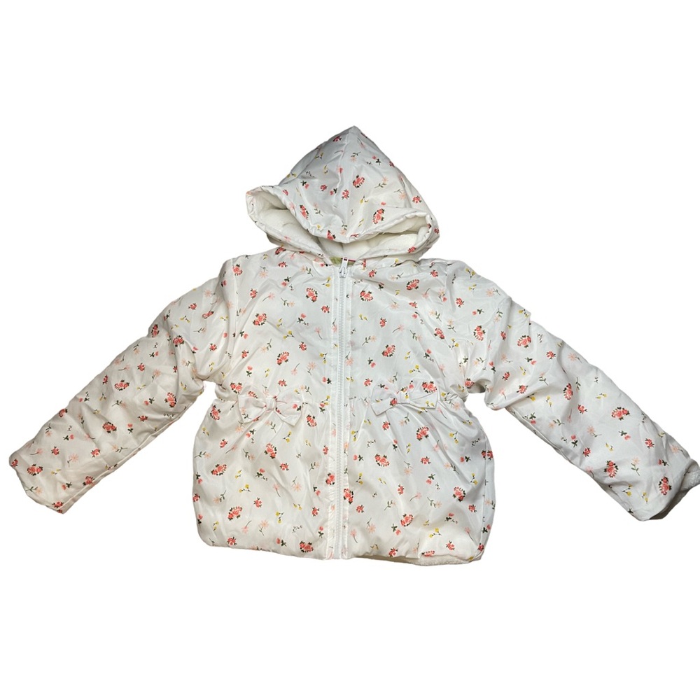 Girls jacket. Size 5. Floral print. Faux fur interior.